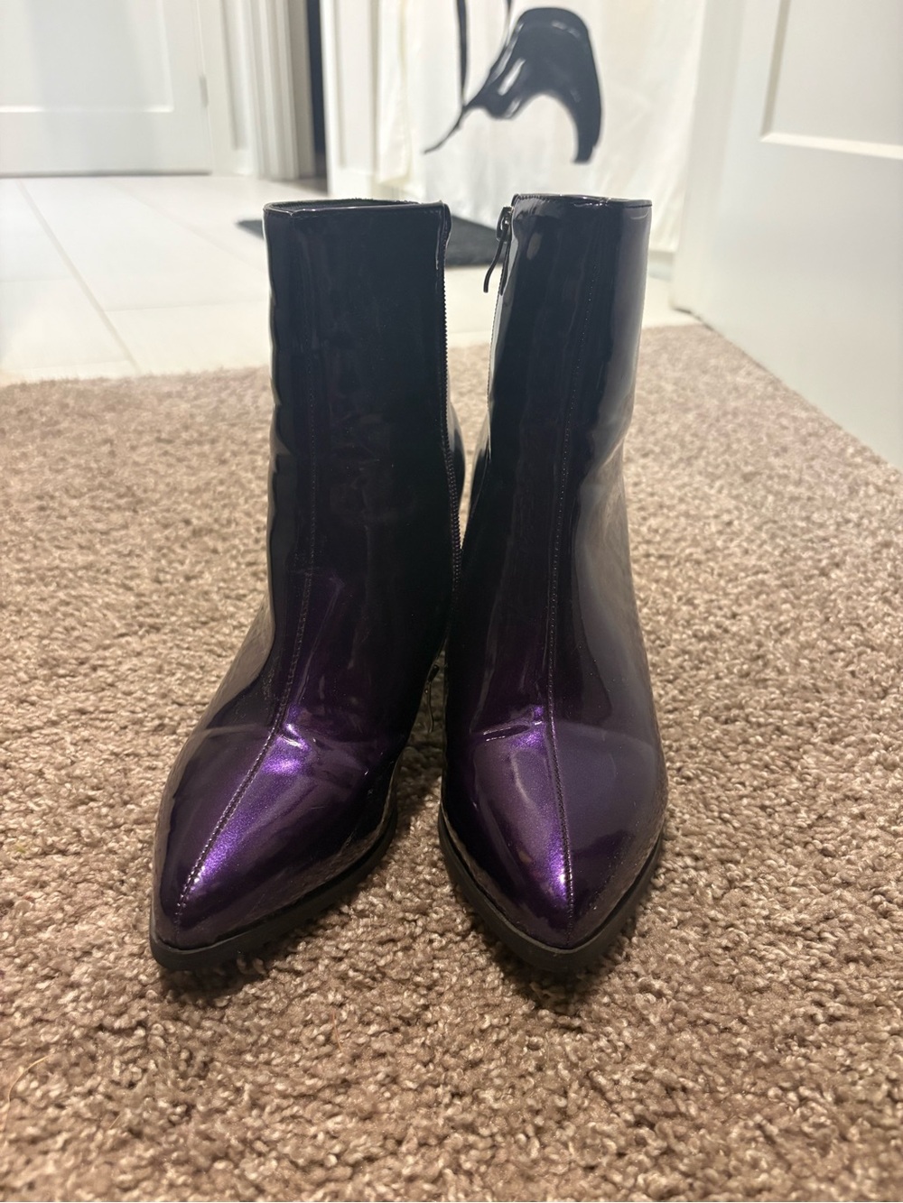 Amazon Essentials Metallic Purple Pointed Toe Ankle Boots